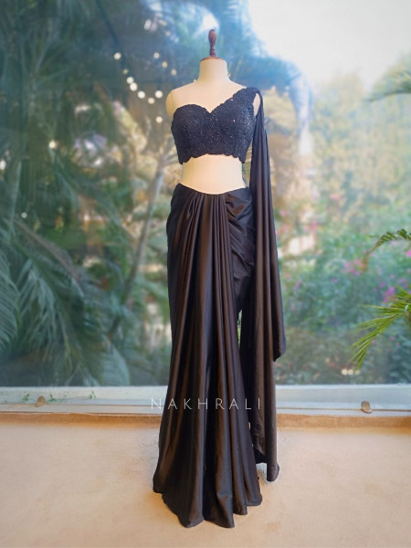 Silent Allure Black Indo-Western Draped Saree Set