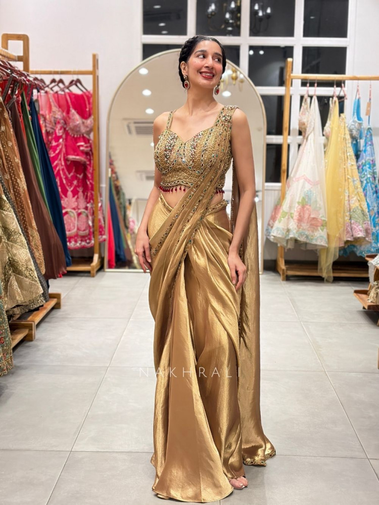 Image of The Navratna Luxe Green Corset Drape Saree