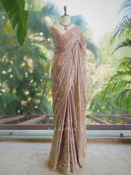 Rimsun Brown Sequin & Bead Embellished Saree