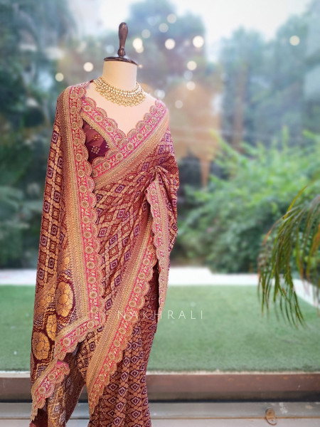 Kritisha wine Banarasi Silk Georgette Saree