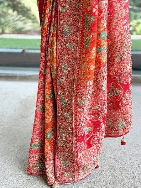 Rangraas Orange Pure Gajji Silk Saree with Running Blouse Piece