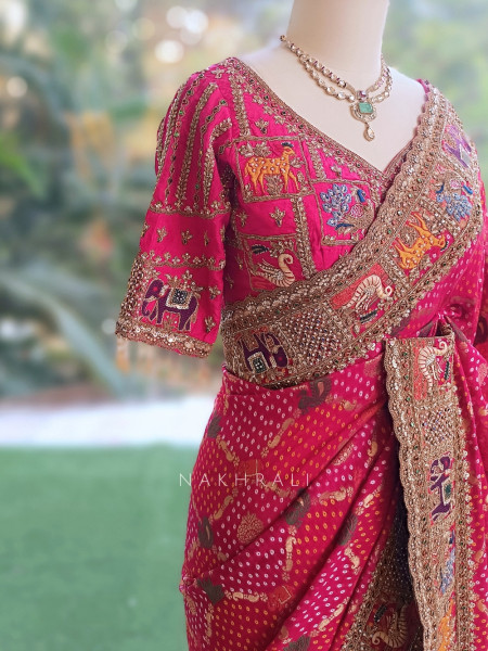 Dastaan Magenta Gaji Silk Saree with Readymade Blouse