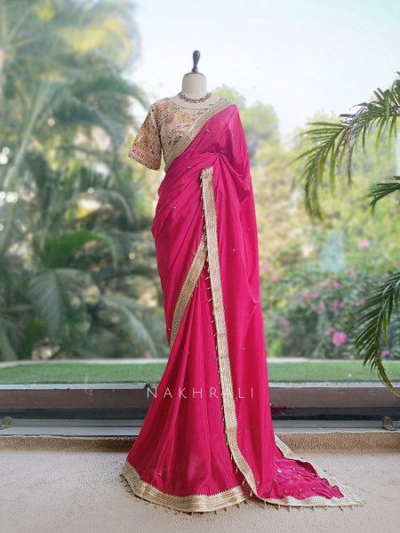 Rati Magenta Saree with Gota Patti Border & Multicolor Embroidered Readymade Blouse