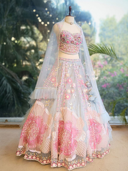Blossom Mist Net Lehenga with Sequin and Bead Work
