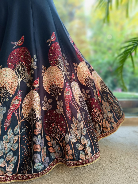 Nishaat Baag Black Silk Lehenga Set