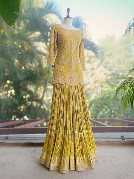 Noor Zari & Bead Embellished Yellow Palazzo Set