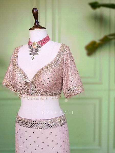 Liora Light Pink Georgette Saree Mirror Work