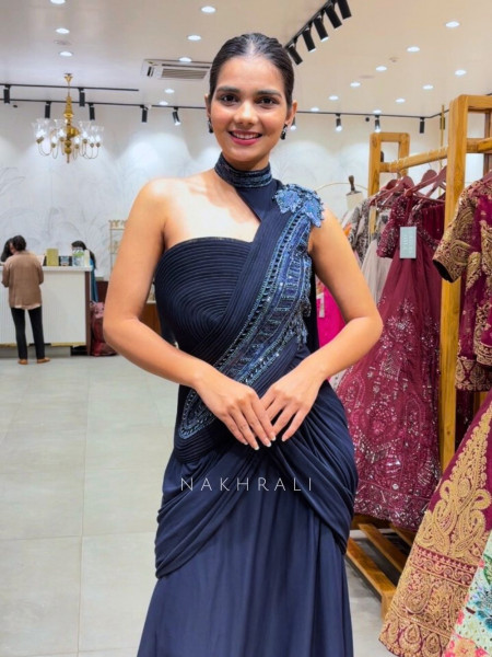 Midnight Aura Blue Indo-Western Gown