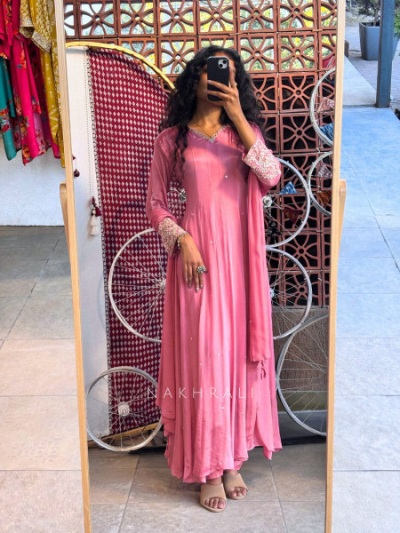 Elaria Embellished Pink Anarkali Set