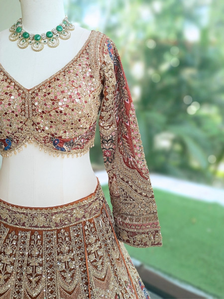 Kadambari Vintage  Brown Lehenga