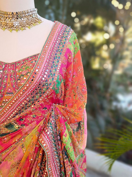 Tamaswini Orange Crepe Saree with Stone, Zari & Sequin Work