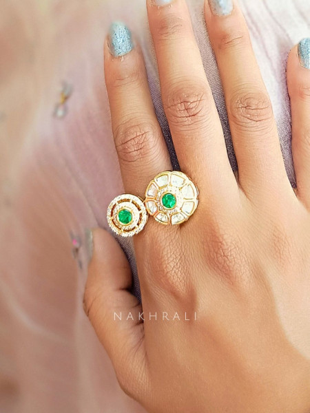 Emerald Glow Dual Kundan Ring