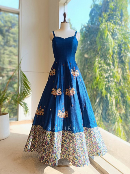 Neelva Blue Anarkali Dress with Printed Jacket