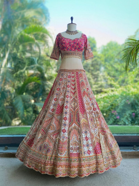 Malika Pink & White Modal Silk & Gaji Silk Lehenga