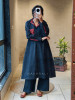 Varden Black Cotton Kurta Pant Set with Contrast Print Detailing