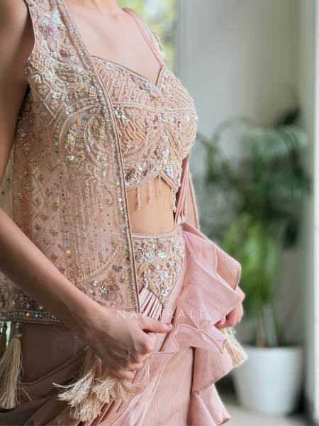 Fiorenne Pink Georgette Indo-Western Lehenga Set with Embellished Crop Jacket
