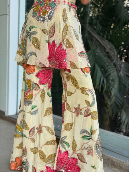 Garden Bloom Cream Indo-Western Peplum Set