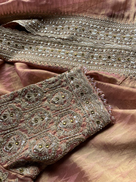 Vega Gloss Peach Embellished Saree with Readymade Blouse
