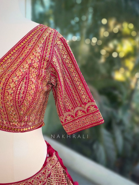 Virsa Red Bridal Lehenga with Zari Embroidery