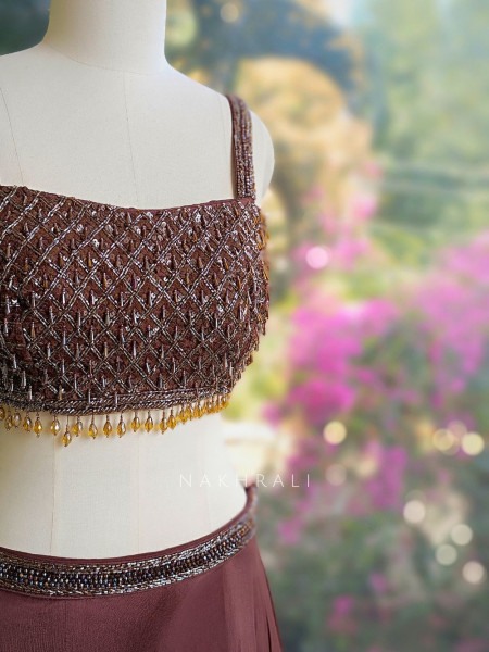 Kaira Brown Indo-Western Lehenga Set with Cut Dana & Sequin Work