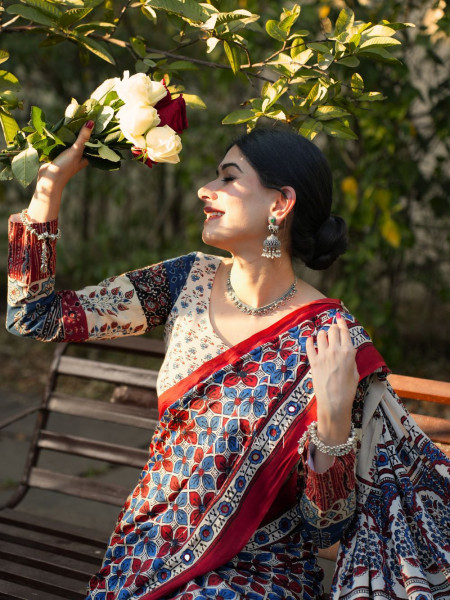 Neerja White Modal Silk Printed Saree