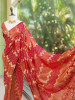 Morvyn Red Saree with Bandhani Print and Zari Weave
