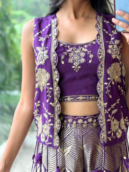 Ziba Kaudi Purple Geometric Shrug Set