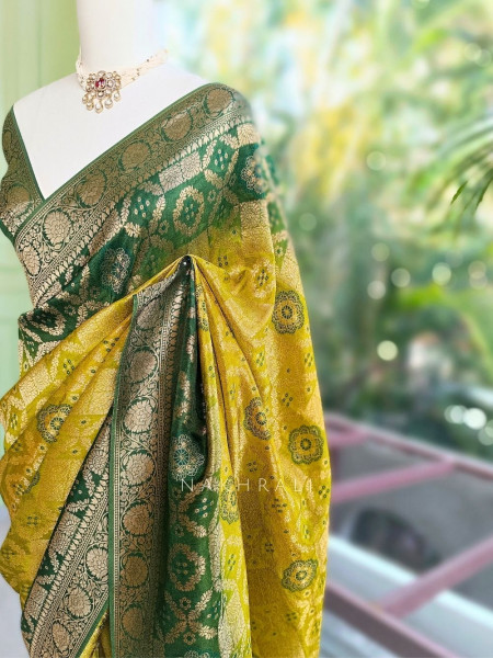 Anokhi Green Zari Weaved Saree with Running Blouse Piece