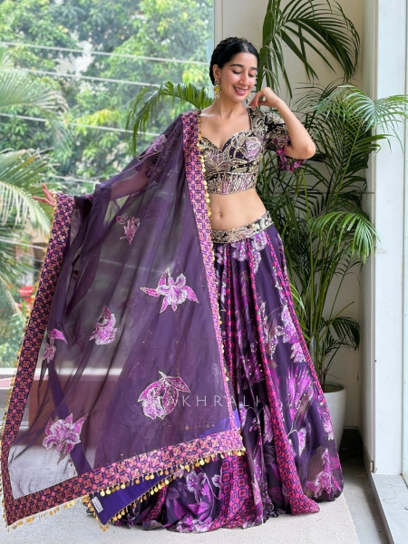 Gulbahar Purple Mirror Work Lehenga Set