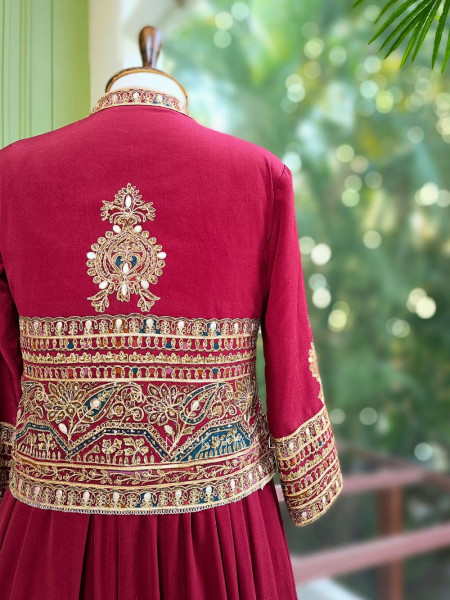 Vrishka Maroon Anarkali Set with Embroidered Jacket