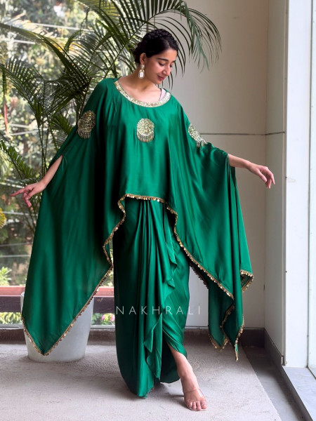 Zivara Green Drape Indo Western Set with Mirror and Sequin Work