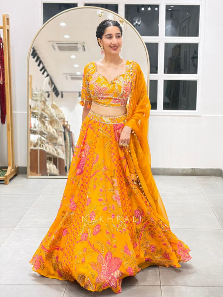 Gulbahar  Mustard Mirror Work Lehenga Set