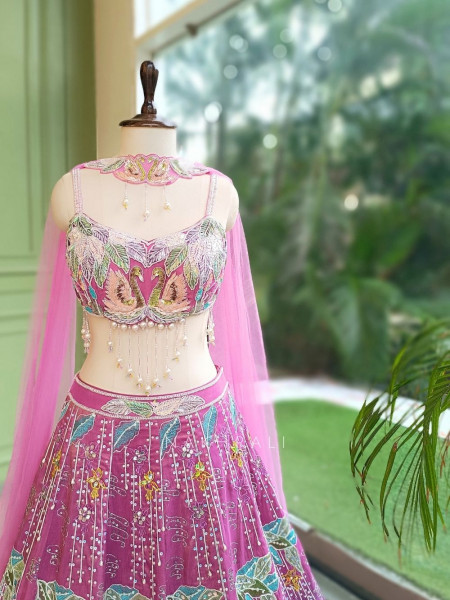 Lotus Loom Blue & Pink Raw Silk Carnival Lehenga