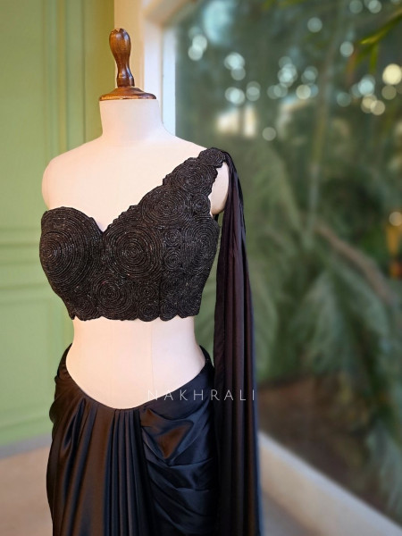 Silent Allure Black Indo-Western Draped Saree Set