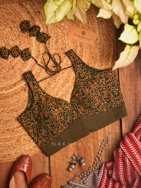 Taal Mehendi Green Cotton Printed Blouse Collection
