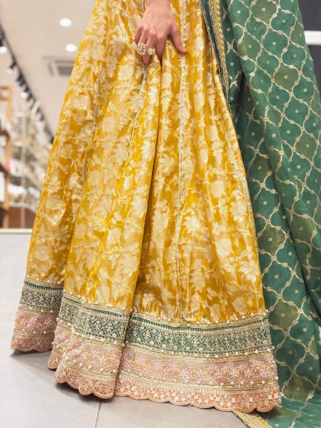 Kaya Yellow Banarasi Silk Indo-Western Lehenga Set