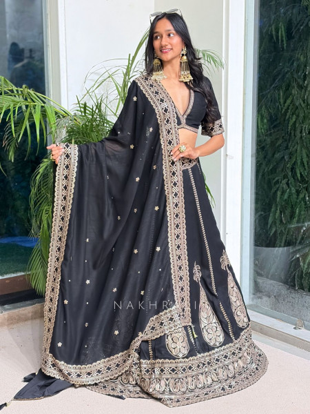Medallion Black Art Silk Lehenga Set