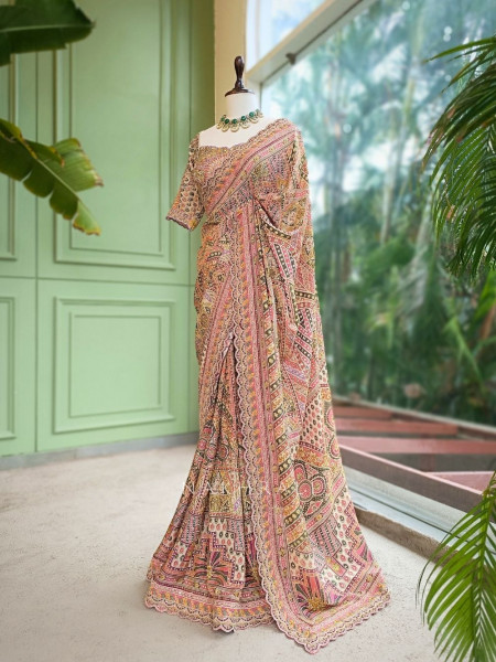 Dharitri Multicolor Printed Saree with Sequin Embroidery