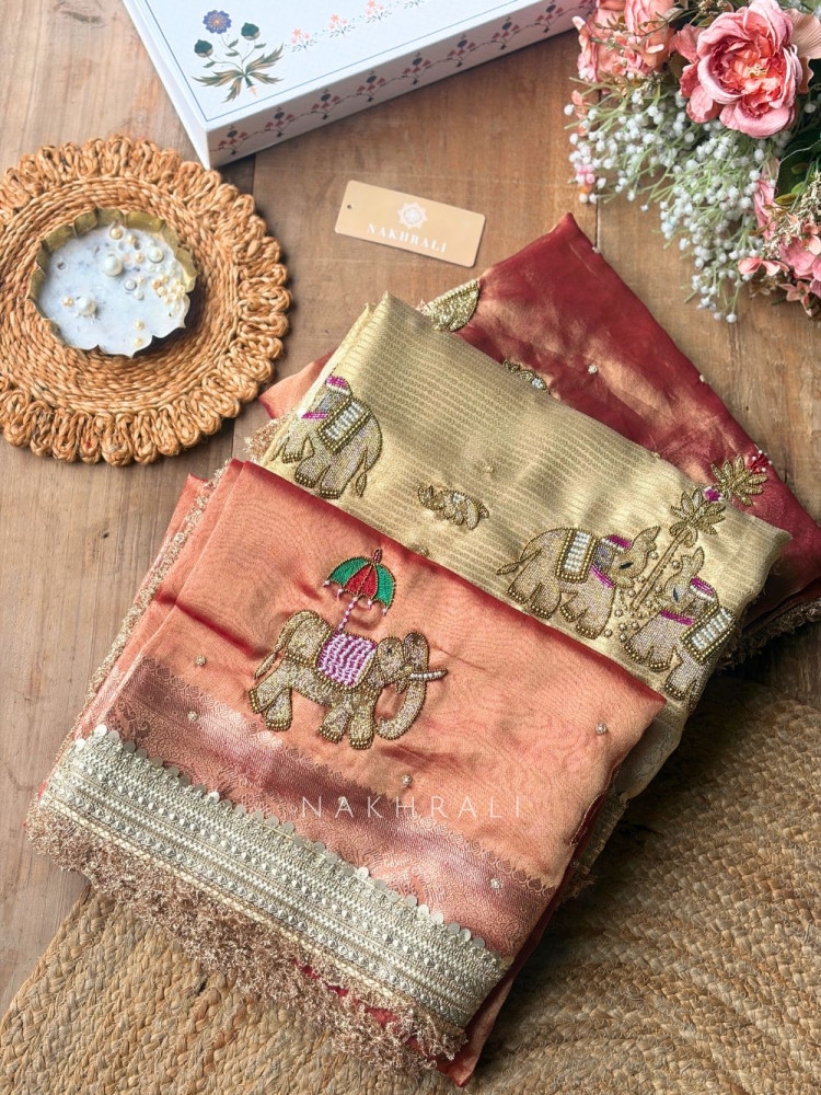 Image of Rajvanya Copper Rose Banarasi Katan Tissue Silk Saree