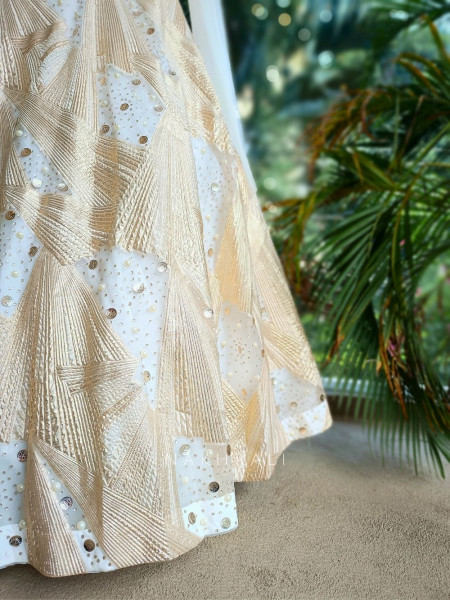 Arshiya Cream Indo-Western Lehenga with Beads and Cut Dana Work
