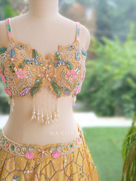 Ishvika Yellow Slub Silk & Tulle Carnival Lehenga Set