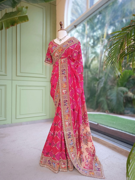 Dastaan Magenta Gaji Silk Saree with Readymade Blouse
