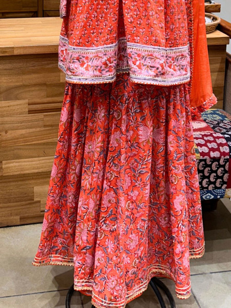 Ishya Orange Floral Gharara Set with Gota Work