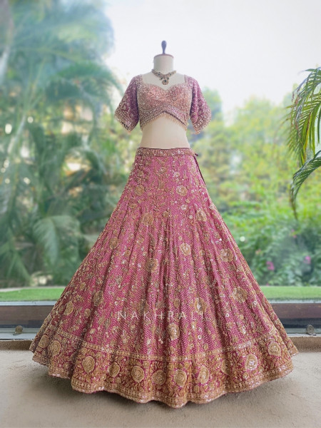 Mist Wine Gajji Silk Lehenga Set
