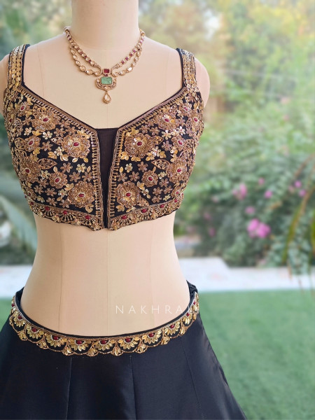 Nishaat Baag Black Silk Lehenga Set