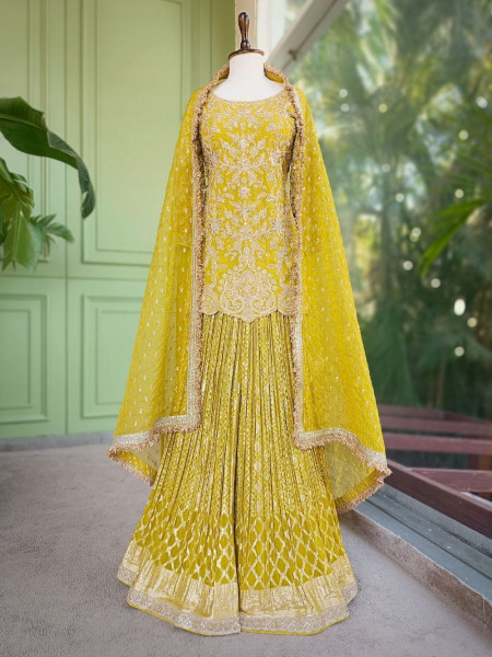 Noor Zari & Bead Embellished Yellow Palazzo Set