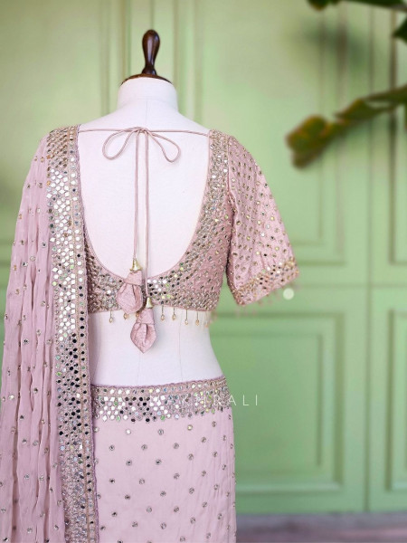 Liora Light Pink Georgette Saree Mirror Work