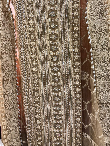 Avarna Beige Dress Material with Pearl & Bead Work