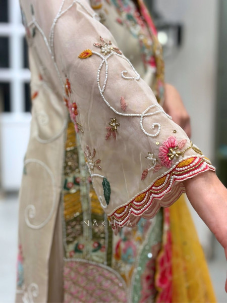 Fiesta Flora Cream Suit Set With Multicolor Floral Embroidery