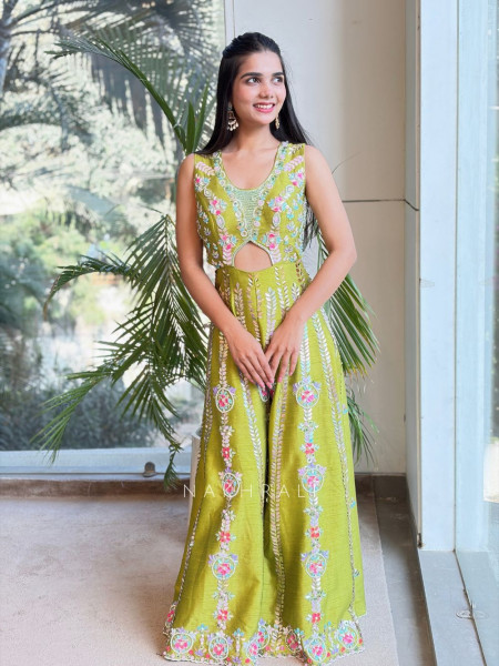 Komal Green Embellished Jumpsuit with Sequin and Bead Work